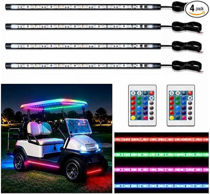 12V RGB Led Strip Light with Remote, 4 Pcs 20" Super Bright Car Lights Strip IP67 Waterproof Golf Cart Underglow Lights for Motorcycles Interior Exterior Boat, Built-in Controller, Multi-Color