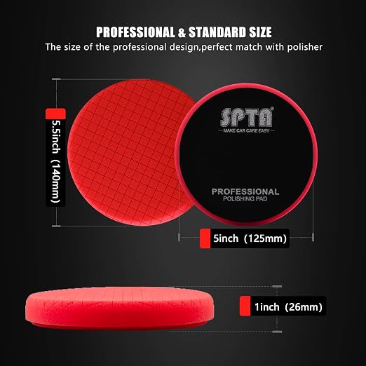 Red T10 Ultra-Fine Finishing Foam Polishing Pads, SPTA 1Pcs 5.5 Inch Face for 5 Inch 125mm Backing Plate Compound Buffing Sponge Pads for Car Buffer Polisher Compounding, Polishing and Waxing-FPTSS5R