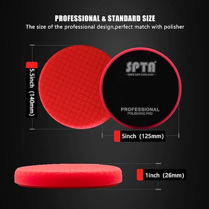 Red T10 Ultra-Fine Finishing Foam Polishing Pads, SPTA 1Pcs 5.5 Inch Face for 5 Inch 125mm Backing Plate Compound Buffing Sponge Pads for Car Buffer Polisher Compounding, Polishing and Waxing-FPTSS5R