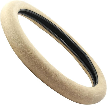 BDK Ergonomic Leather Grip Steering Wheel Cover - Soft Plush Memory Foam Grip for Standard Size Wheels 14.5-15 inch Beige