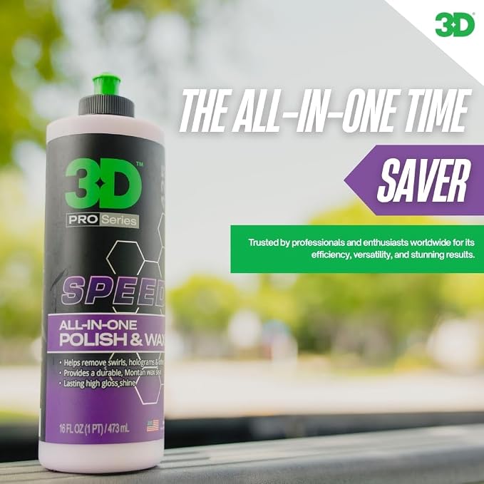 3D Speed All-In-One Polish & Wax – Scratch & Swirl Remover, Clear Coat Safe Paint Sealant – High Gloss Finish, Easy Application – 16oz – Made in USA