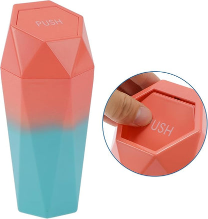 Car Trash Can Portable 3.5" Width 7.9" Height Trash Bin Plastic Pink Blue 1 Pcs