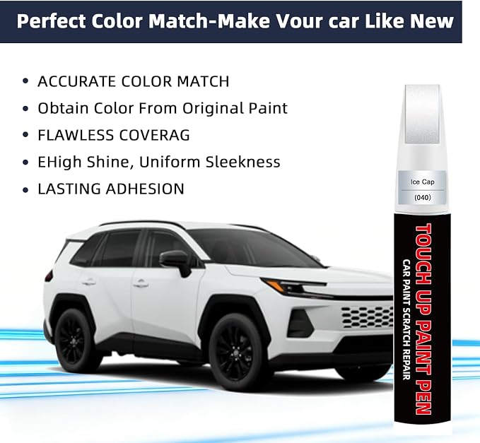 Ice Cap(040) Car Touch Up Paint Compatible with Toyota 2-in-1 Car Scratch Repair Pen with Fine Tip&Brush, DIY Color-Code Matched Auto Paint for Small Rock Chips Door Scratches Paint Nicks Bumper Marks