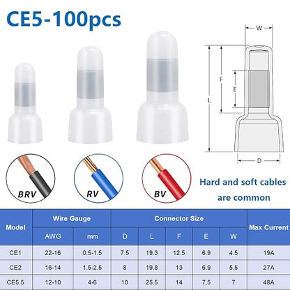 smseace 100 Pcs Nylon Closed End Crimp Terminal -Crimp Caps Wire Connectors for 12-10 AWG - Ideal for Automotive, Audio, and Electrical Applications
