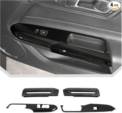 JeCar 4pcs Carbon Fiber Interior Door Handle Trim Cover Kit for Ford Mustang 2015-2024