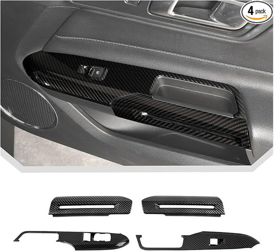 JeCar 4pcs Carbon Fiber Interior Door Handle Trim Cover Kit for Ford Mustang 2015-2024