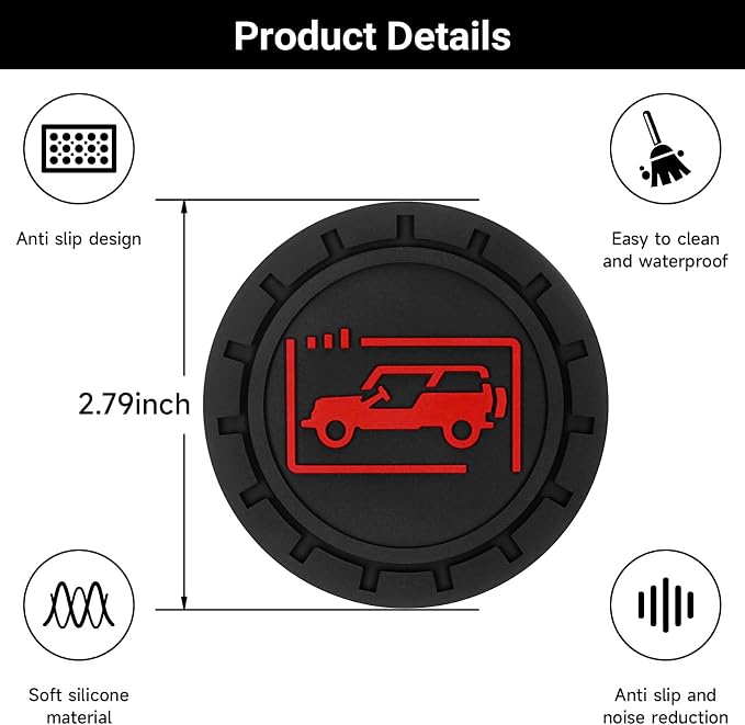 Car Cup Holder Coasters for Jeep Wrangler JL JK JLU and Jeep Gladiator JT Accessories Universal Car Cup Non-Slip Silicone Holder Coasters Interior Accessories (Black Red)