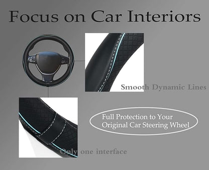 Car Steering Wheel Cover,Anti-Slip, Safety, Soft, Breathable,Heavy Duty, Thick,Full Surround,Sports Style (Black with Light Blue Line)
