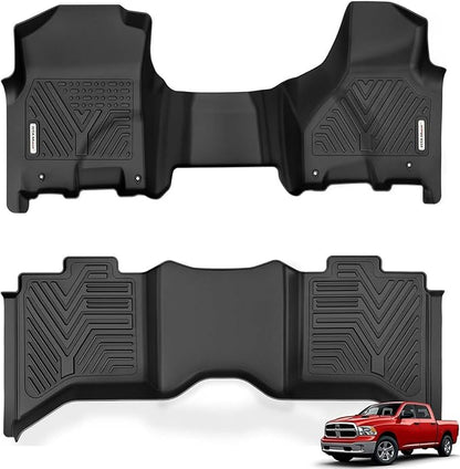 YITAMOTOR Floor Mats Fit for 2013-2018 Dodge Ram 1500/2500/3500 Crew Cab & 2019-2024 Ram 1500 Classic Crew Cab Bench Seat, Custom Fit TPE All-Weather Heavy Duty Floor Liners, 1st & 2nd Row Mats, Black