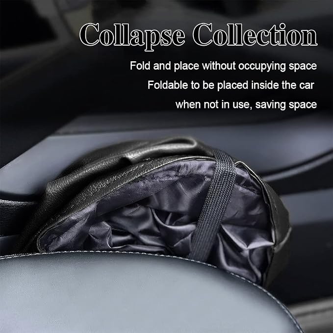 Collapsible PU Leather Car Trash Can, Waterproof Pop-Up Car Garbage Bin, Portable Multipurpose Auto Trash Container for Car Interior Accessories (Black)