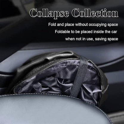 Collapsible PU Leather Car Trash Can, Waterproof Pop-Up Car Garbage Bin, Portable Multipurpose Auto Trash Container for Car Interior Accessories (Black)