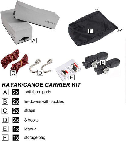 WOOWAVE Kayak Carrier Deluxe Carrier Kit Universal Soft Standard Foam Block for Roof Racks Car-Top Replacement with Tie-Downs, 12 inches