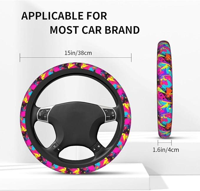 Retro 80s 90s Steering Wheel Covers Non Slip Neoprene Universal 15 Inch Steering Wheel Protector Car Cover for Men Women
