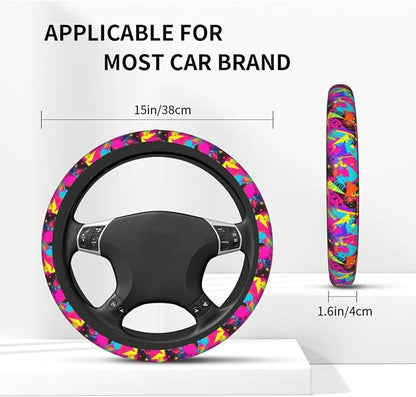 Retro 80s 90s Steering Wheel Covers Non Slip Neoprene Universal 15 Inch Steering Wheel Protector Car Cover for Men Women