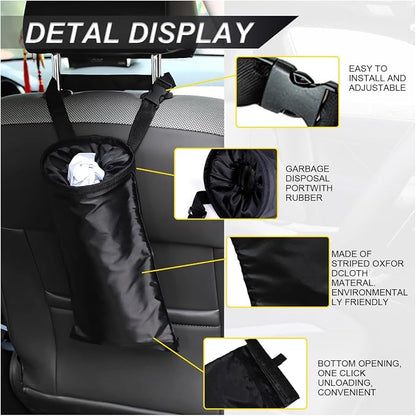 ZIMISI Car Trash Bag, Hanging Car Garbage Can with Elastic Opening, Portable Waterproof Collapsible Trash Can for Back Seat, Automotive Storage Organizer for Home, Outdoor (2PCS)