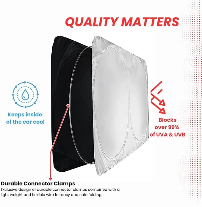 Windshield Sun Shade Compatible for Jeep Wrangler, Rubicon, Sahara, Gladiator, Sport S, Willys 41, High Altitude| Certified 99% UVA & UVB Car Sun Shade. Award Winning & Patented | by Kinder Fluff