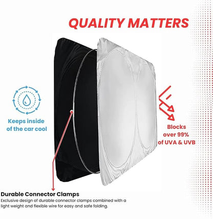 Windshield Sun Shade Compatible for Jeep Wrangler, Rubicon, Sahara, Gladiator, Sport S, Willys 41, High Altitude| Certified 99% UVA & UVB Car Sun Shade. Award Winning & Patented | by Kinder Fluff