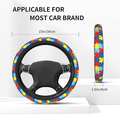 Autism Puzzle Steering Wheel Covers Non Slip Neoprene Steering Wheel Protector Cover Universal 15 Inch for Men Women
