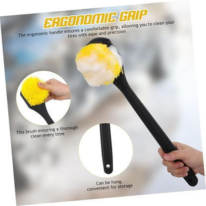 STAHAD Car Tire Brush Long Handle Wheel Cleaning Brush for Car Detailing with Stiff Bristles Yellow Tire Cleaner Tool for Automotive Rim