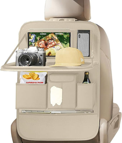 XDV Car Seat Organizers,Multi-functional Back Seat Protectors, Storage Pouches, and Tray Holders (for Cars, Kids, Seat Back and Rear Seats) (Plain Beige, 1 Pcs)
