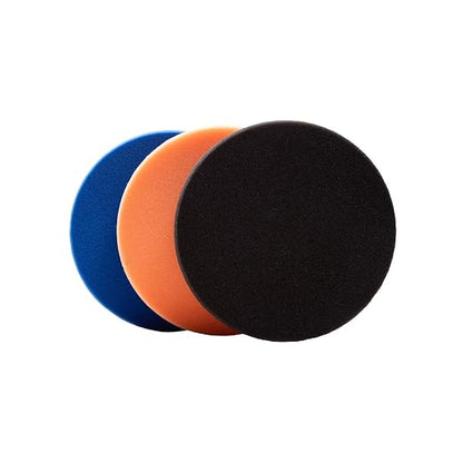 6.5" SDO Foam Buffing and Polishing Pad Kit (Set of 3) – Lake Country Manufacturing – Tapered Edge Pads – Blue Heavy Polishing, Orange Polishing, Black Finishing – Compounding