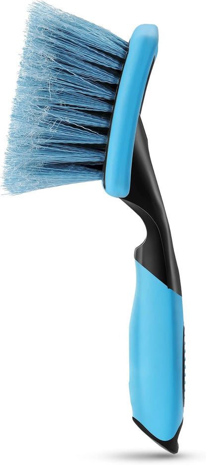 Amazon Basics Wheel Brush for Car Detailing, Scratch-Free Wheel Brush with Ergonomic Non-Slip Handle, Blue