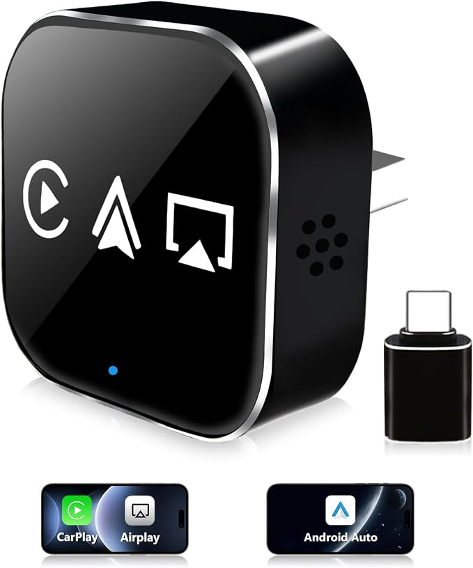 3-in-1 Mini Wireless CarPlay Adapter(2025 Upgraded)-Built-in Wired Carplay Android Auto Airplay,Plug&Play,Fast Auto-Reconnect,BT 5.0,USB/Type-C,iOS10+&Android 11+,5G WiFi(Black)