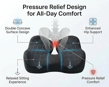 Seat Cushion & Lumbar Support Pillow Set for Office Chair, Memory Foam Seat Cushion with Adjustable Strap, Comfort Support Cushions for Office Chair, Car and Wheelchair (Dark Grey)