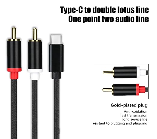 USB C to RCA Cable Audio Auxiliary Adapter, Stereo Y Splitter Adapter for Select Ideal for Powering Cars, Speakers, etc. （6.6 Feet）