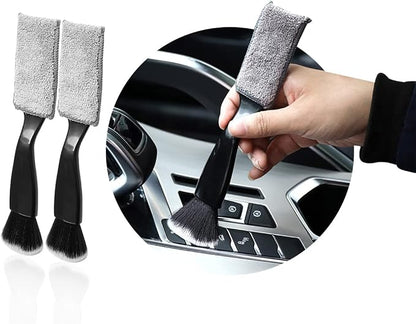 Ziciner 2 PCS Double Head Brush for Car Clean, Soft Auto Interior Duster Detailing Brushes, Universal Vehicle Dashboard Screen, Air Vents, Computer etc Cleaning Tool Accessories (Black)
