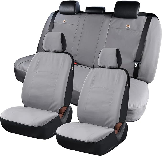 Coverado Universal Car Back Seat Covers - Canvas Rear Seat Cushions for Kids, Dogs & Most Vehicles - Gray