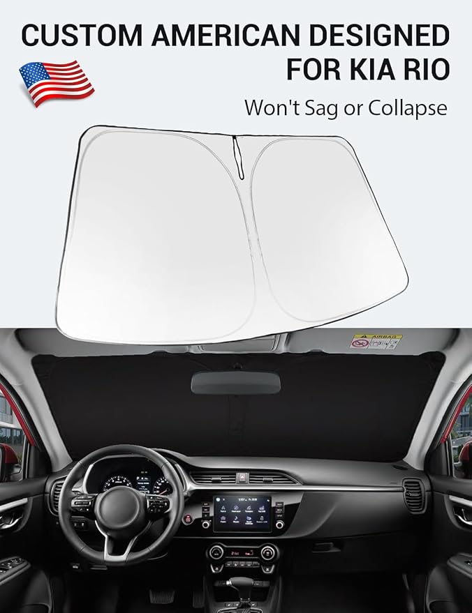 Proadsy 2026 Upgrade Windshield Sun Shade Custom Fit 2018-2023 Kia Rio Foldable Front Sunshade Protector Sun Visor Blocks UV Rays Keep Car Cooler