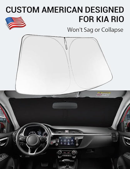 Proadsy 2026 Upgrade Windshield Sun Shade Custom Fit 2018-2023 Kia Rio Foldable Front Sunshade Protector Sun Visor Blocks UV Rays Keep Car Cooler