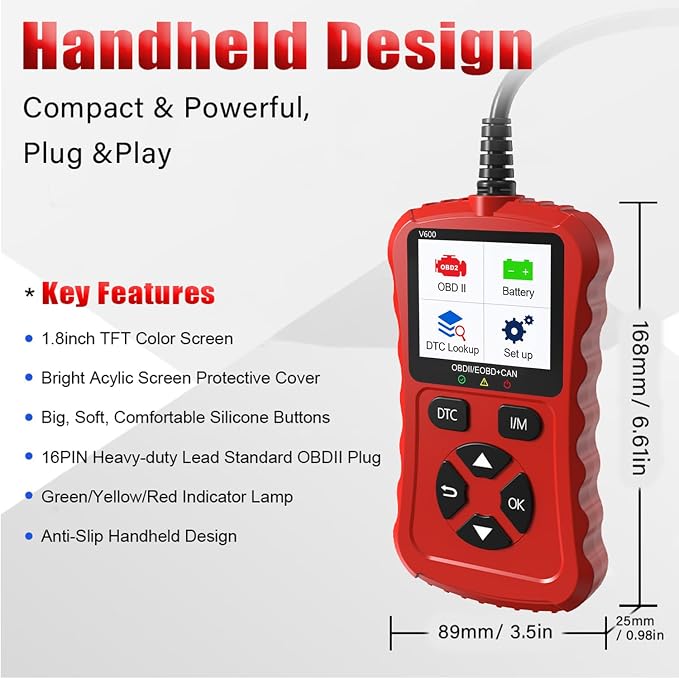OBD2 Scanner Car Code Reader Support Voltage Test Plug and Play Fixd Car CAN Diagnostic Scan Tool Read and Clear Engine Error Codes for All OBDII Protocol Vehicles Since 1996（Red）