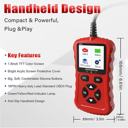OBD2 Scanner Car Code Reader Support Voltage Test Plug and Play Fixd Car CAN Diagnostic Scan Tool Read and Clear Engine Error Codes for All OBDII Protocol Vehicles Since 1996（Red）