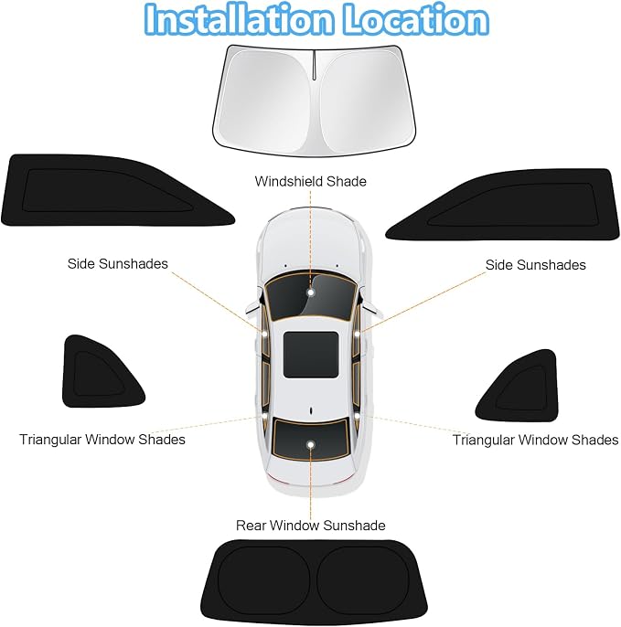 KUST Car Window Shades for Dodge Challenger 2015-2023 Windshield Sun Shade Side Window Cover UV Block Privacy Protection Accessories for Camping Blackout Rear Back Full Set 6PCS