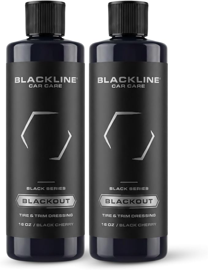 Blackline Car Care - Blackout Trim & Tire Dressing - Best Tire Shine No Sling Formula - Water Based Protection for Car Tires & Trim - Safe for Cars, Trucks, SUVs & More - 16 fl oz (Pack of 2)
