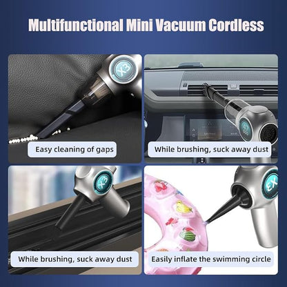 Mini Vacuum Cordless Rechargeable Car Vacuum Cleaner| Handheld Vacuum Cleaner with Strong Suction, Portable Vacuum for Car,Pet Hair,Home,Keyboard,Inflate-Deflate Swim Ring,Dust Buster (Silver)