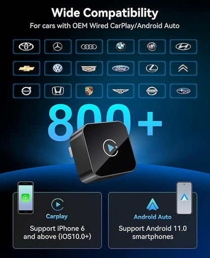 2026 Upgraded Wireless CarPlay Dongle, Mini Plug & Play USB Device for Apple CarPlay & Android Auto, Wired to Wireless, Stable No-Latency Connection, Compatible with iOS 10+ & Android 11+