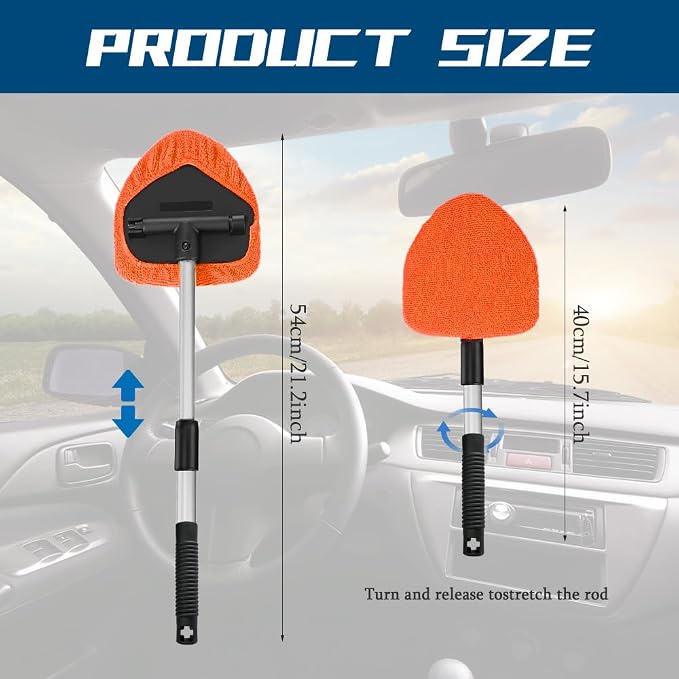 Car Wash Brush with Long Handle, Windshield Cleaning Tool, Car Washing Mop Kit Mitt Sponge Car Cleaning Supplies Kit, Microfiber Towel Gloves Universal for Cars RV SUV Truck Office (Orange)