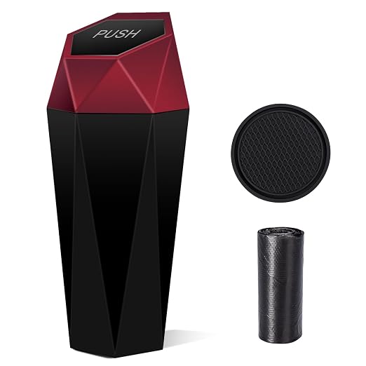 Car Trash Can with Lid, Diamond Design Mini Cup Holder Garbage Bin, Portable Automotive Waste Container for Office Home Use, Red