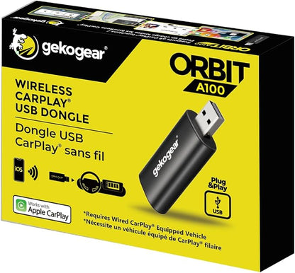 GekoGear Wireless CarPlay USB Adapter for Apple iPhone iOS 12+ Small Car Play Dongle for OEM Wired CarPlay Car Model 2016+ USB C to USB A Cable