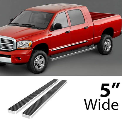 APS Running Boards 5 inches Compatible with Dodge Ram 1500 2006-2008 Mega Cab & Ram 2500 3500 2006-2009 304 Stainless Steel (Nerf Bars Side Steps Side Bars)(91in D2D Short Version)