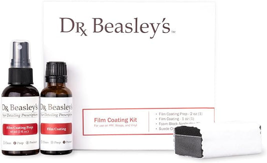 Dr. Beasley's Film Coating Kit, 12 fl oz - Ceramic Coating Protects PPFs, Wraps, Vinyl from Yellowing, Fading, Etching, Staining. Includes Film Coating, Prep, Foam Block Applicator, 2 Suede Cloths