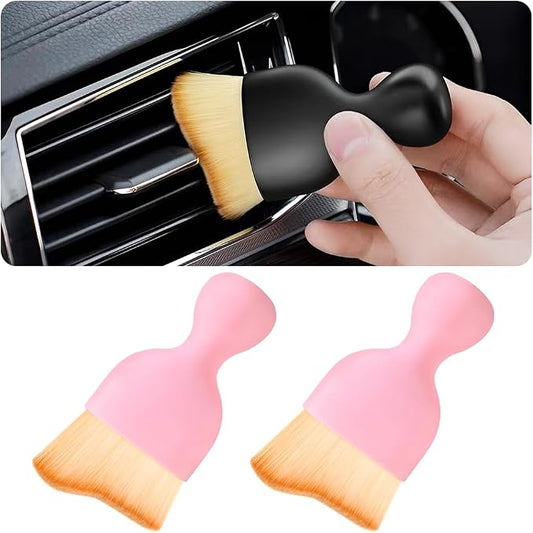 Blilo 2PCS Car Interior Detailing Brush with Dust Cover, Auto Soft Hair Cleaning Brushes, Scratch Free Curved Dirt Collectors, for Vehicle Dashboard Air Conditioner Vents Leather Computer (Pink/2PCS)
