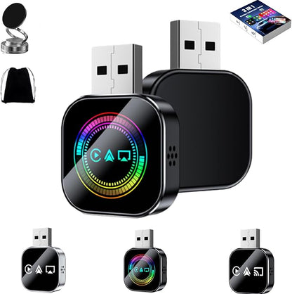 3-in-1 Car Adapter (2026 Model), Carplay Wireles Adapter, Mini Size, Compatible with Apple Carplay, Android Auto & Mirror Link, Plug & Play, Fast Response & Stable Connection (C, for Android)