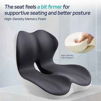 Back and Seat Cushion for Office, Back & Tailbone Pain Relief, Raised Cushion for Lumbar and Butt, Double-Sided Anti-Slip, Improves Sitting Posture, Ergonomic Memory Foam Lumbar Cushion