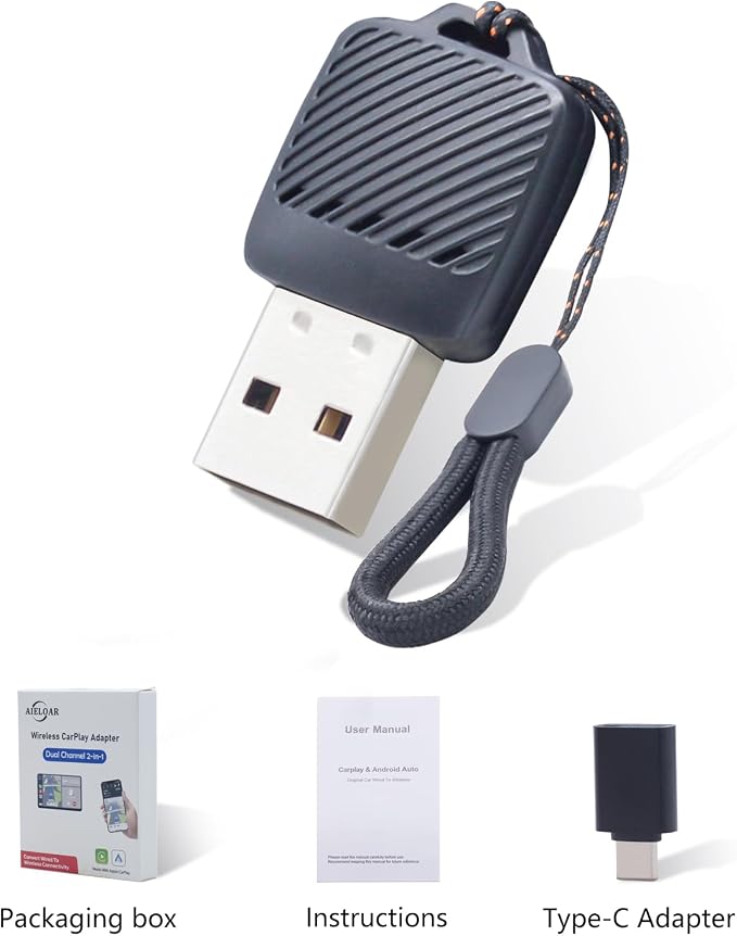 Wireless Carplay Adapter (2025 Upgrade), Plug and Play, Convert Wired to Wireless Bluetooth Carplay Adapter for iPhone - No Latency -Micro Size