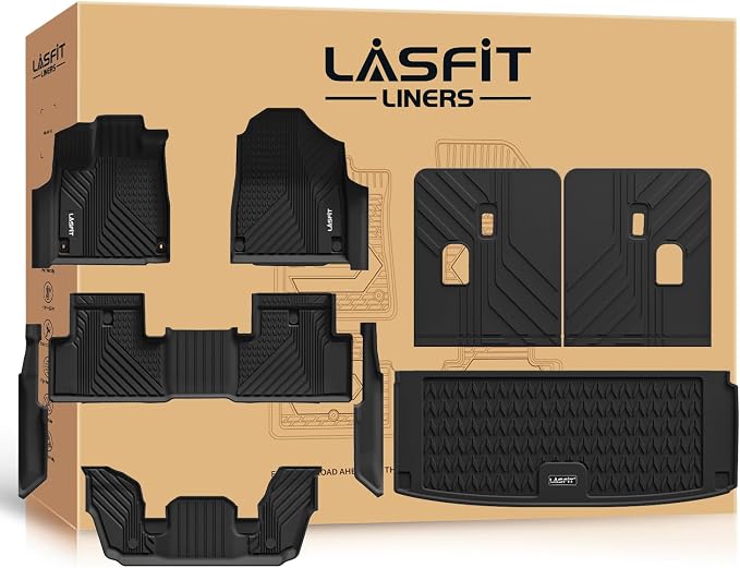 LASFIT Floor Mats & Trunk Mat & Backrest Mats for Acura Mdx 2022-2026 Cargo Mat All Weather TPE Mats Custom Fit Floor Liner for Mdx 1st & 2nd & 3rd Row Car Mats & Cargo Liner, Black, Easy to Clean