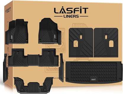 LASFIT Floor Mats & Trunk Mat & Backrest Mats for Acura Mdx 2022-2026 Cargo Mat All Weather TPE Mats Custom Fit Floor Liner for Mdx 1st & 2nd & 3rd Row Car Mats & Cargo Liner, Black, Easy to Clean